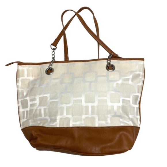 bag tote NINE WEST 10x16x4 canvas faux leather vegan shoulder straps - Picture 3 of 15